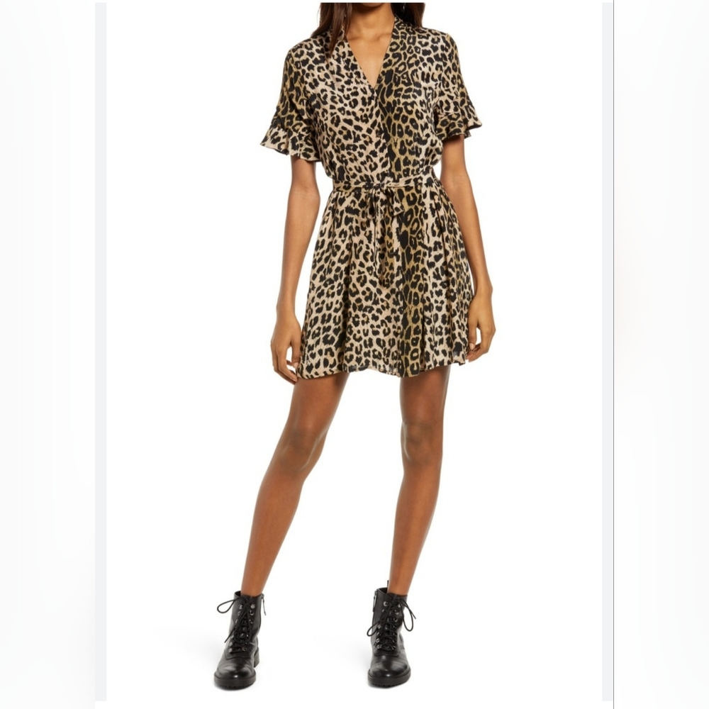 Allsaints "Fay" Leopard Print Tie Waist Dress. Size 2